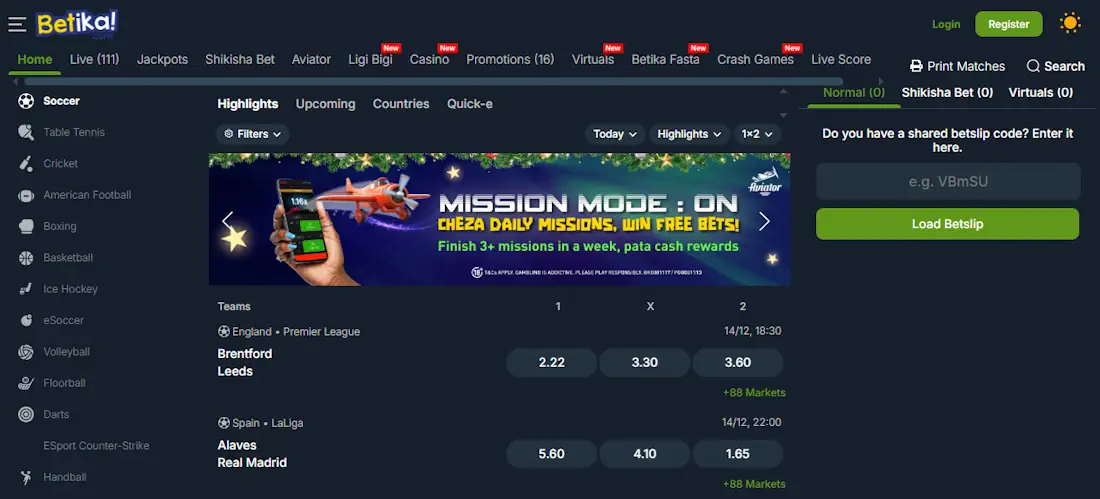 Betika Casino and Sportsbook Screenshot